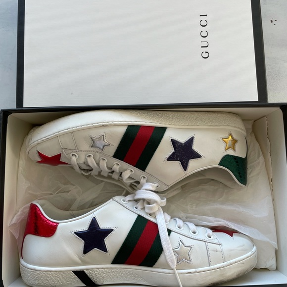 ❌SOLD❌Gucci Ace Star Embroidered Stripe Leather Sneaker White Sneaker - Picture 3 of 15